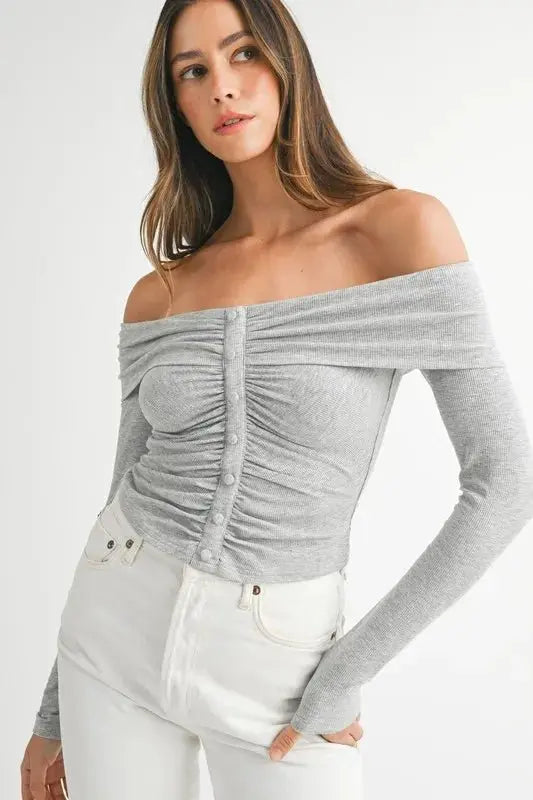 Trendsi MABLE Off-Shoulder Top Women's Casual Long Sleeve T-Shirt USA Ship
