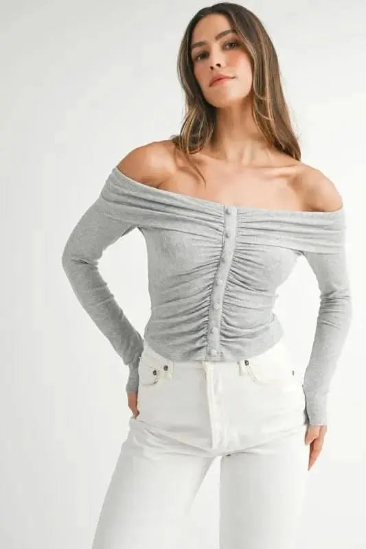 Trendsi MABLE Off-Shoulder Top Women's Casual Long Sleeve T-Shirt USA Ship