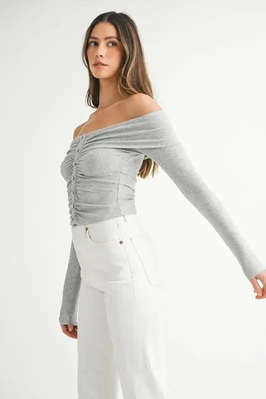 Trendsi MABLE Off-Shoulder Top Women's Casual Long Sleeve T-Shirt USA Ship