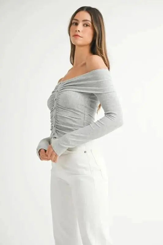 Trendsi MABLE Off-Shoulder Top Women's Casual Long Sleeve T-Shirt USA Ship