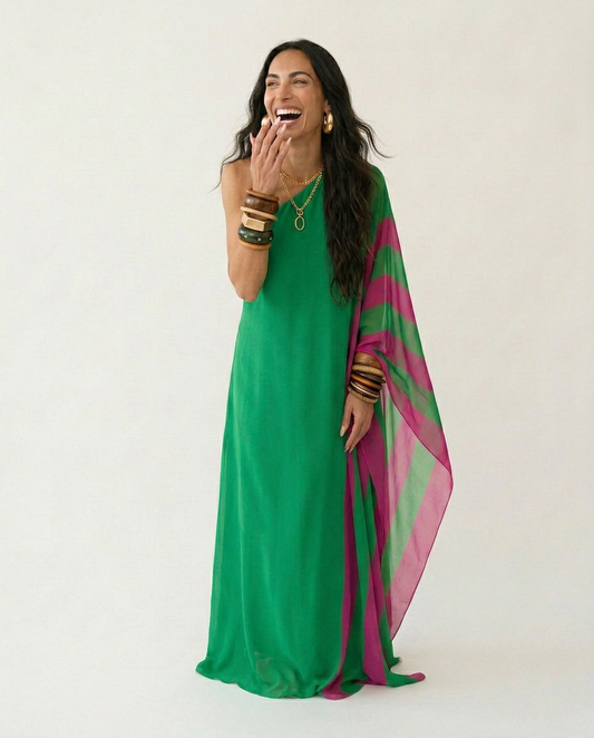 Vibrant Color Block One Shoulder Maxi Dress