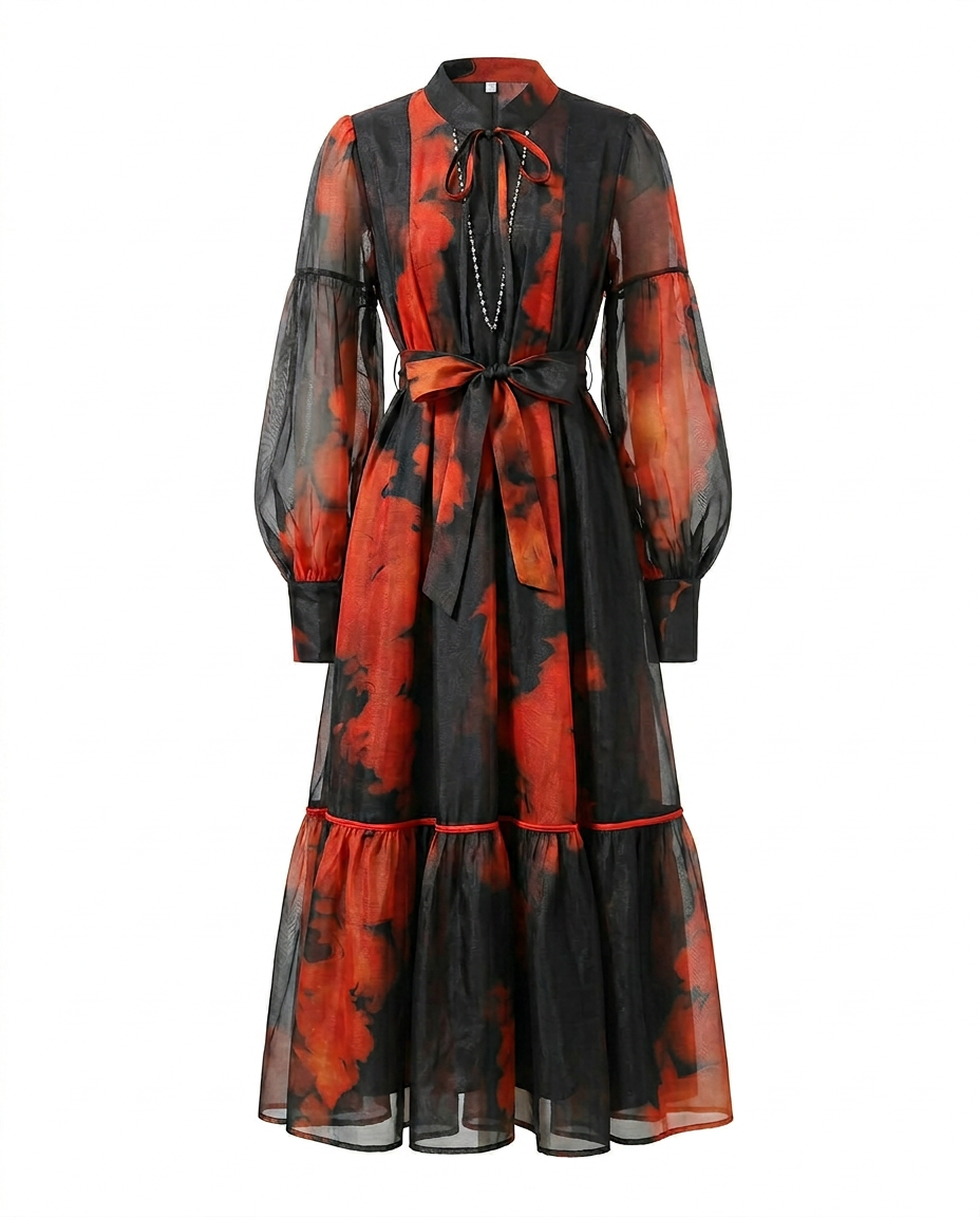 Magnetic Printed Colorblock Maxi Dress