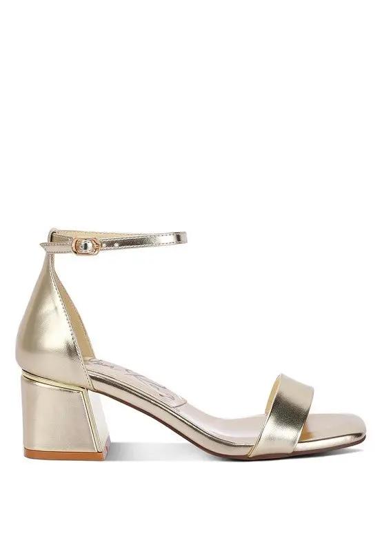 Sandals - Metallic Block Heel - Elegant Occasion Footwear