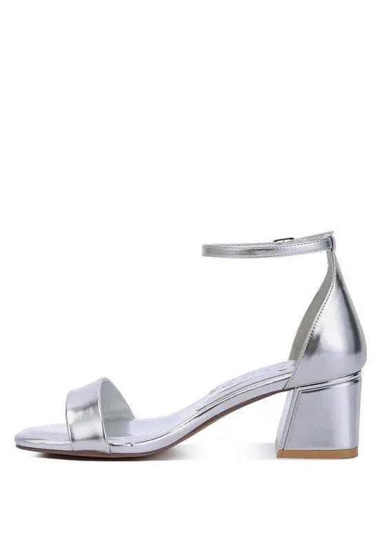 Sandals - Metallic Block Heel - Elegant Occasion Footwear