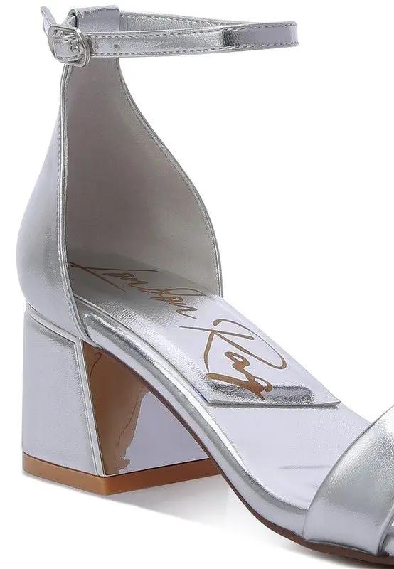 Sandals - Metallic Block Heel - Elegant Occasion Footwear