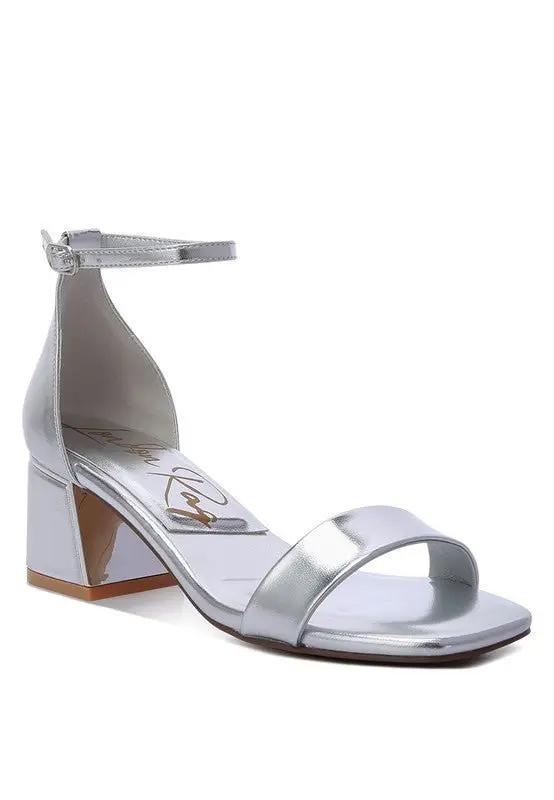 Sandals - Metallic Block Heel - Elegant Occasion Footwear