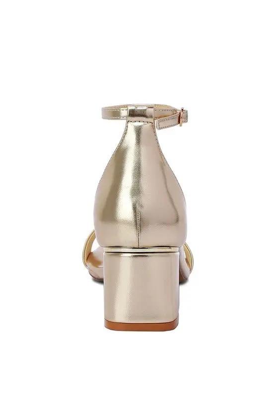 Sandals - Metallic Block Heel - Elegant Occasion Footwear