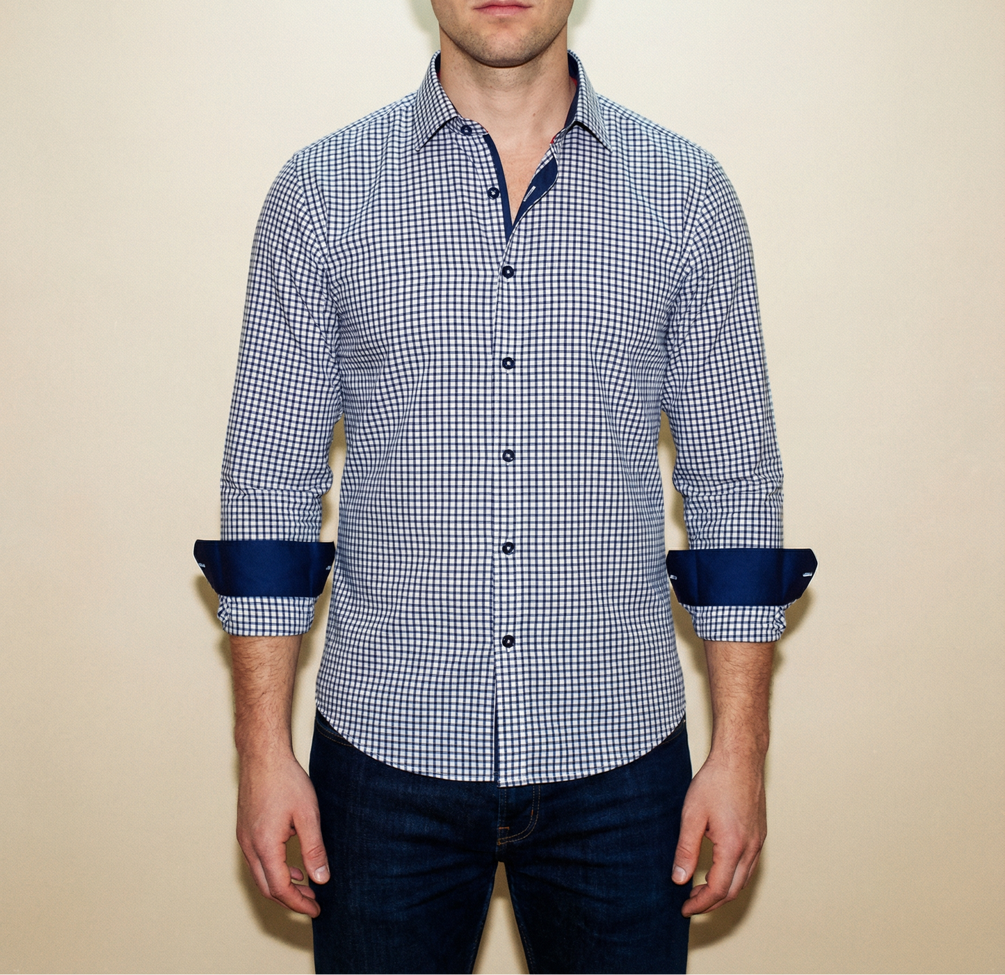 Michael Button-Up Shirt With Contrast Details // Navy Check // Contemporary Fit (Regular)