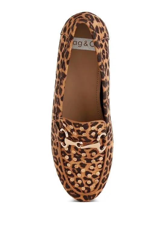 Rag Company Meopa Horsebit Studs Leopard Print Loafers for Women - Elegant Footwear