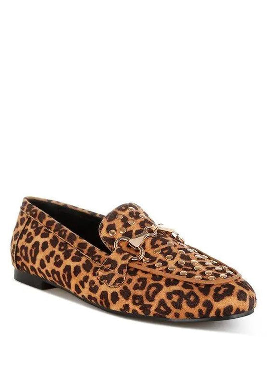 Rag Company Meopa Horsebit Studs Leopard Print Loafers for Women - Elegant Footwear