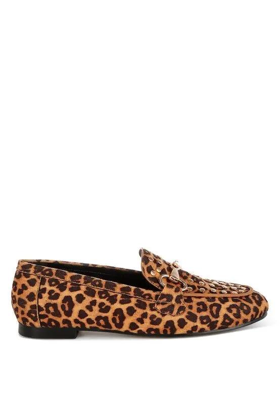 Rag Company Meopa Horsebit Studs Leopard Print Loafers for Women - Elegant Footwear