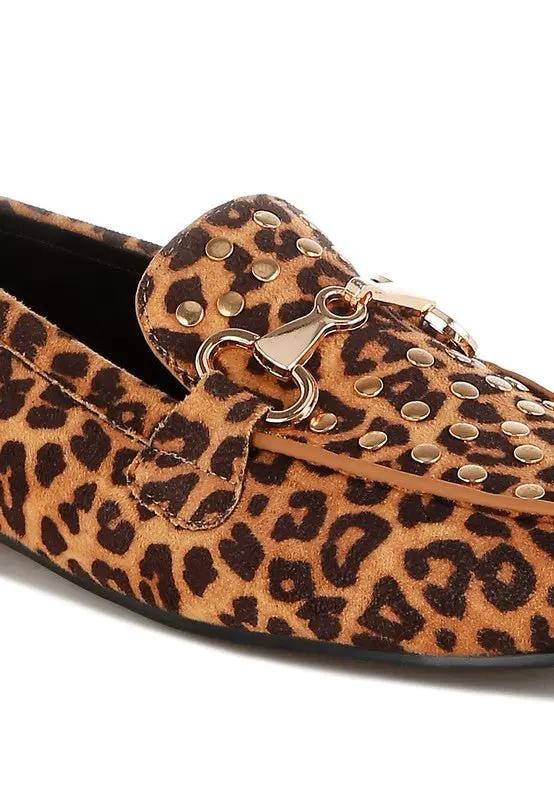 Rag Company Meopa Horsebit Studs Leopard Print Loafers for Women - Elegant Footwear