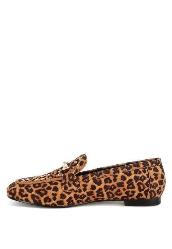 Rag Company Meopa Horsebit Studs Leopard Print Loafers for Women - Elegant Footwear