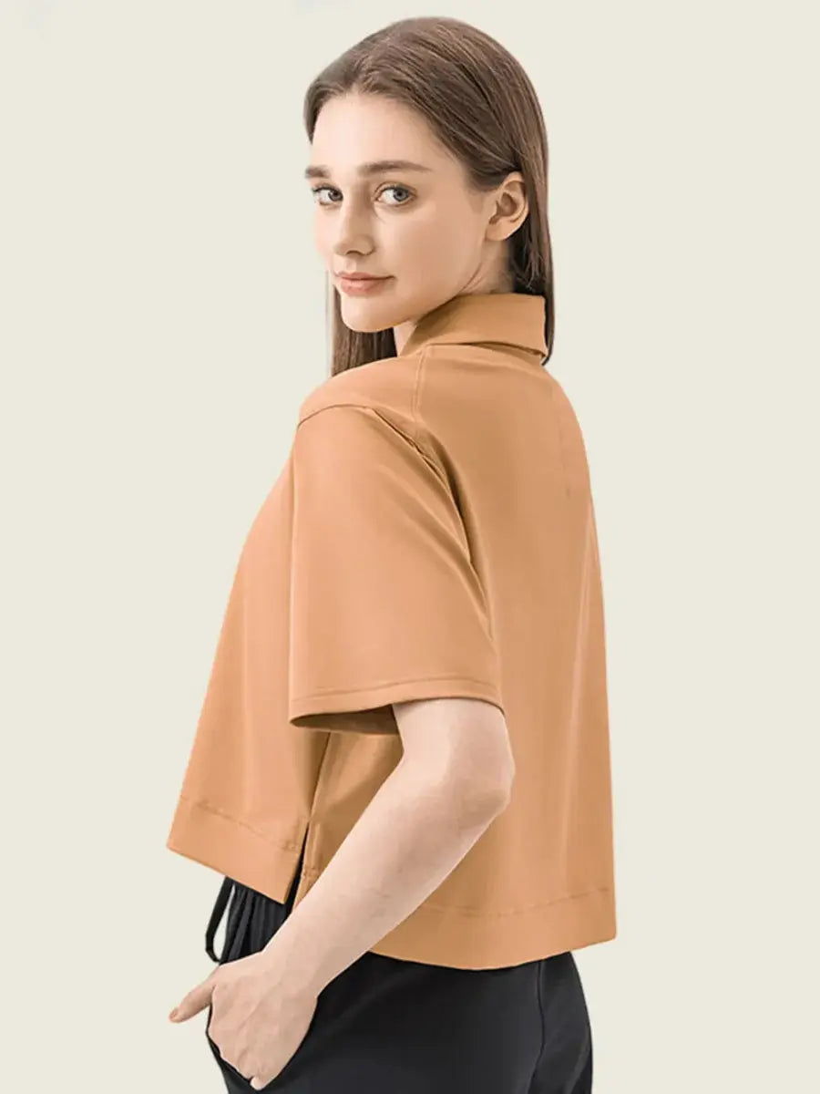 Trendsi Half Button Active Tee Women's Workout Top Breathable Fabric