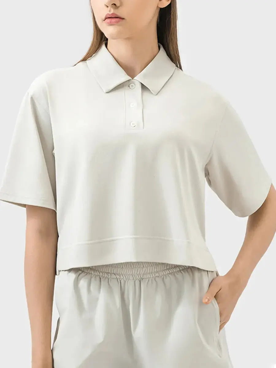 Trendsi Half Button Active Tee Women's Workout Top Breathable Fabric