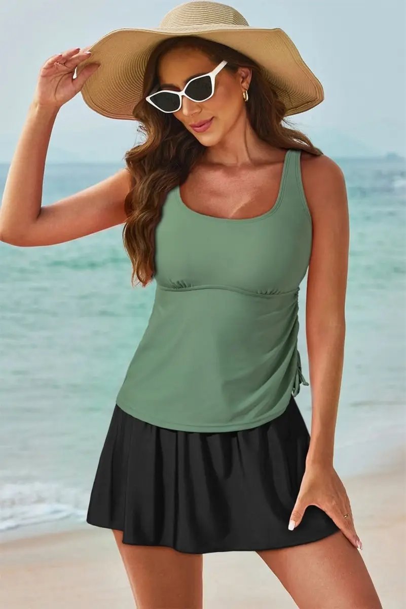 Love Salve Green Tankini Set Women's Vacation Swimsuit Padded Adjustable