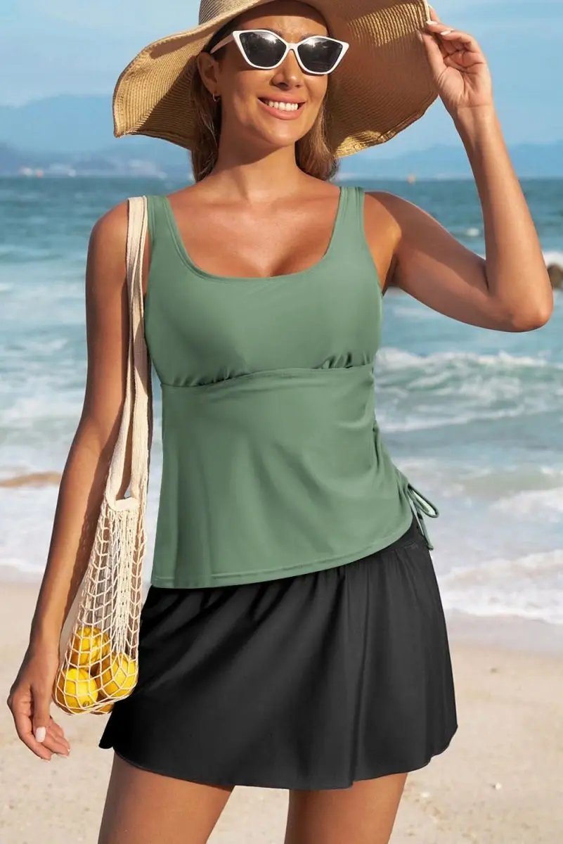 Love Salve Green Tankini Set Women's Vacation Swimsuit Padded Adjustable