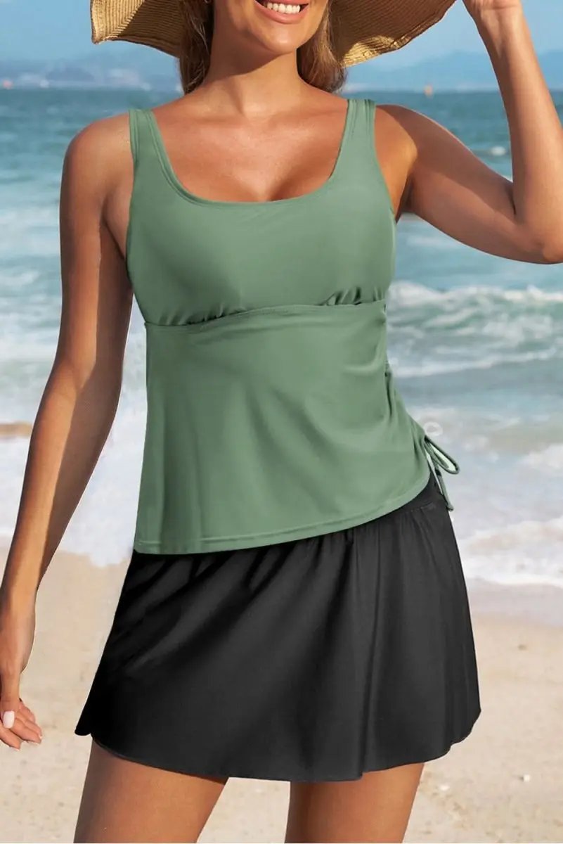Love Salve Green Tankini Set Women's Vacation Swimsuit Padded Adjustable