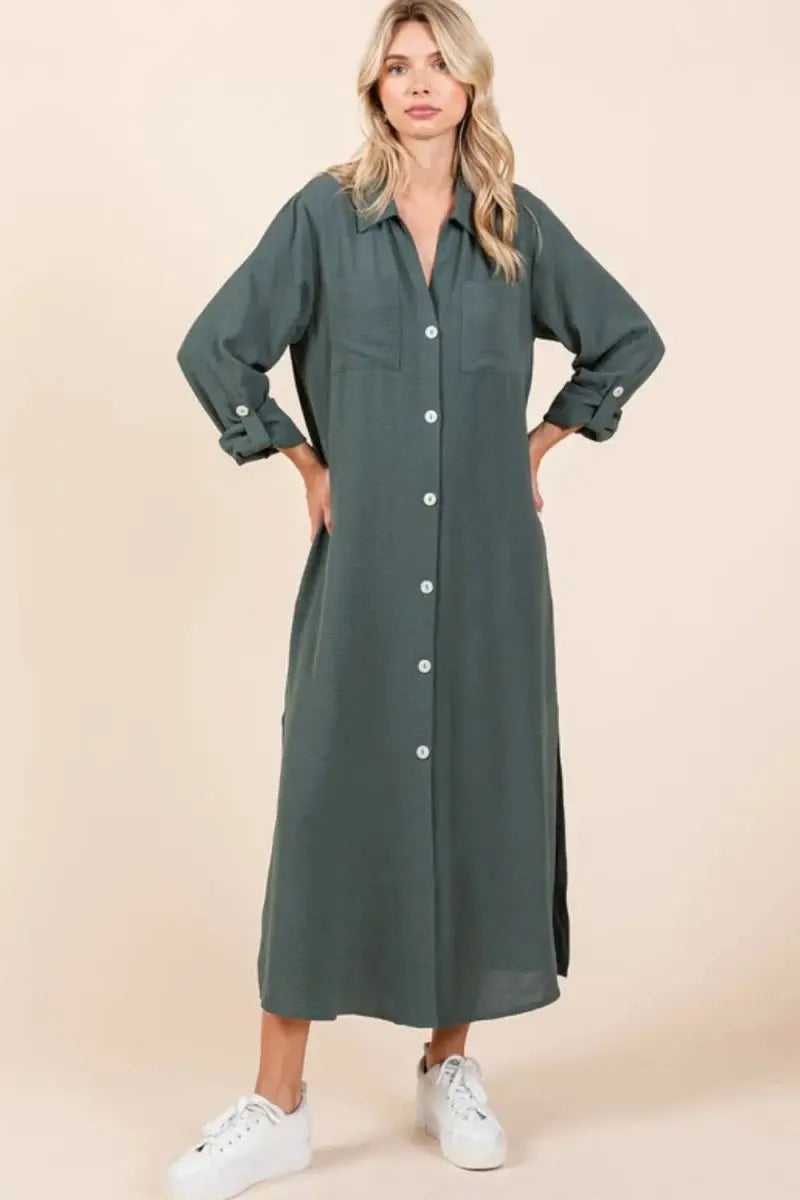 Trendsi Airflow Maxi Dress Women's Casual Long Sleeve V-Neck Flowy Dress