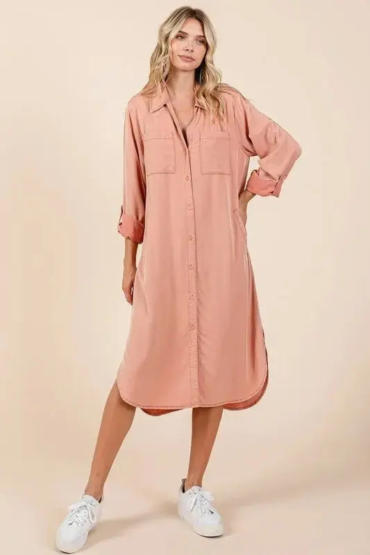 Trendsi Button Down Shirt Dress Women's Casual Long Sleeve Mini Dress - USA Ship
