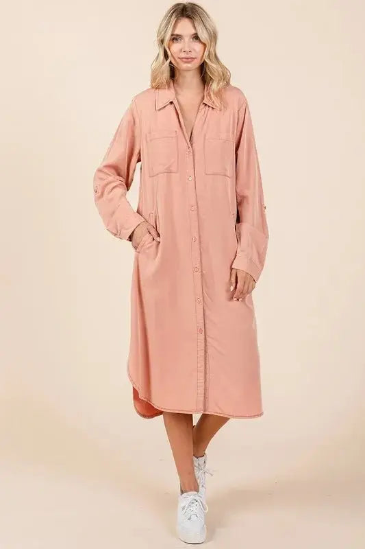 Trendsi Button Down Shirt Dress Women's Casual Long Sleeve Mini Dress - USA Ship