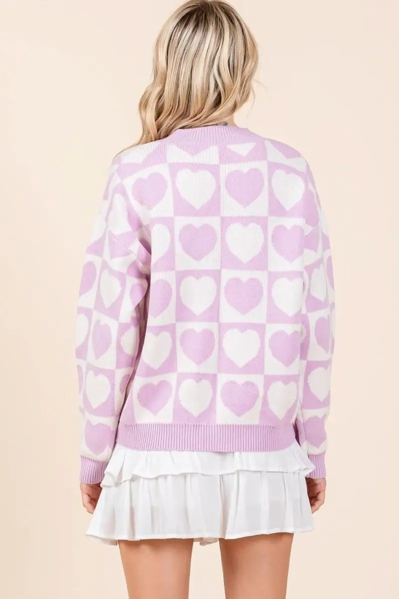 Trendsi Checkered Heart Cardigan Women's Cute Button Down Knit Sweater