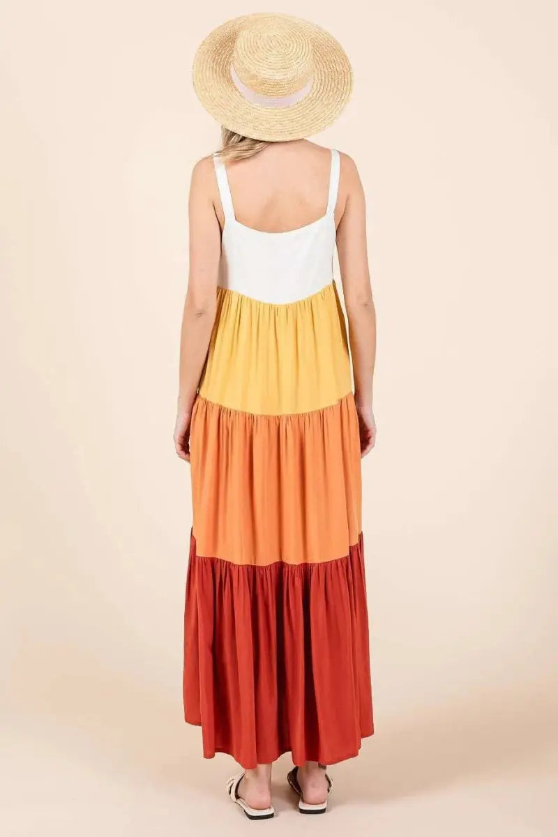 Trendsi Color Block Maxi Dress Women's Casual Tiered Long Dress - Flowy & Comfy