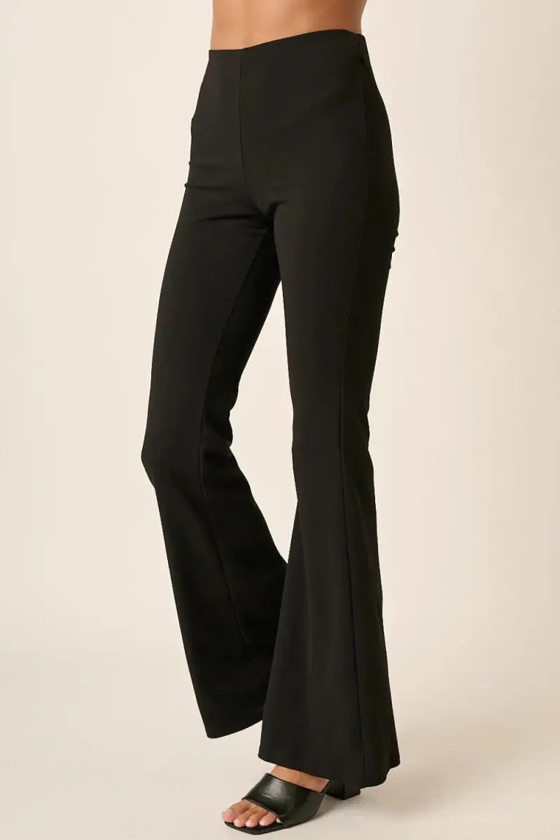 Women's Crepe Knit Pants - Elastic Waist - Flare Leg Loungewear