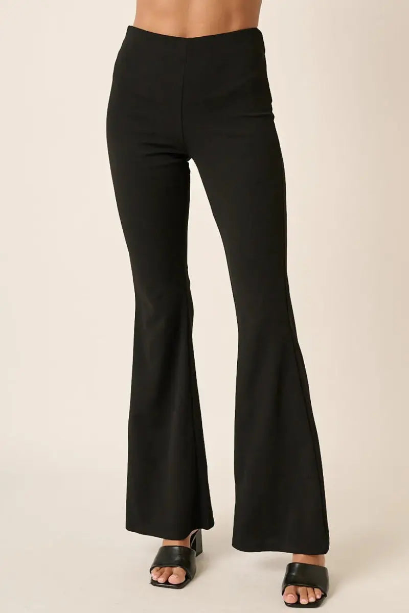 Women's Crepe Knit Pants - Elastic Waist - Flare Leg Loungewear