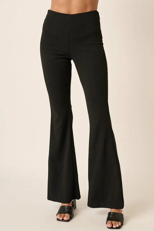 Women's Crepe Knit Pants - Elastic Waist - Flare Leg Loungewear