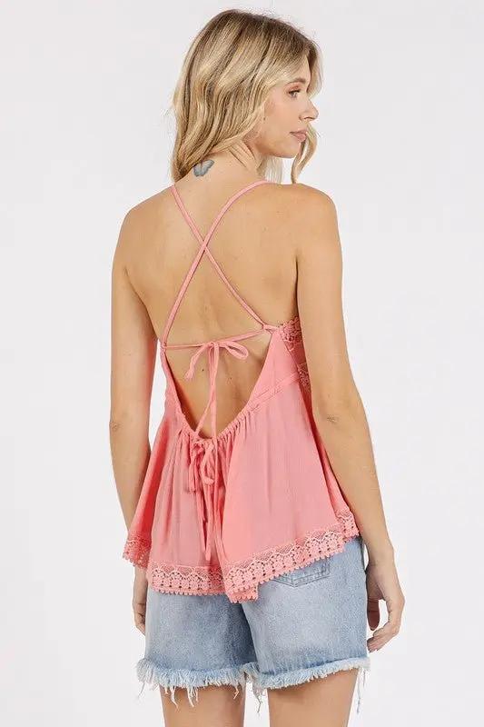 Trendsi Lace Cami Top Women's Crisscross V-Neck Sexy Tank Top USA