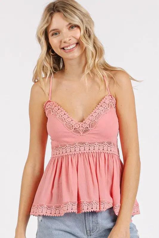 Trendsi Lace Cami Top Women's Crisscross V-Neck Sexy Tank Top USA