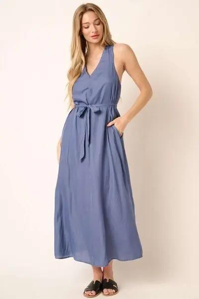 Trendsi Cross Back Maxi Dress Women's Summer Casual V Neck Gown Chic