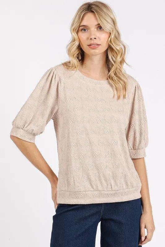 Knit Top - Short Puff Sleeve - Casual Shirt