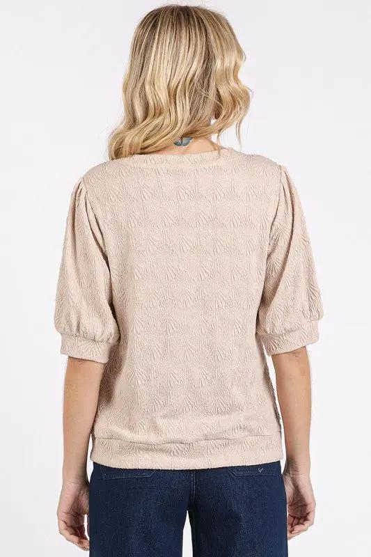 Knit Top - Short Puff Sleeve - Casual Shirt