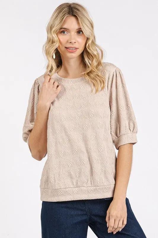 Knit Top - Short Puff Sleeve - Casual Shirt