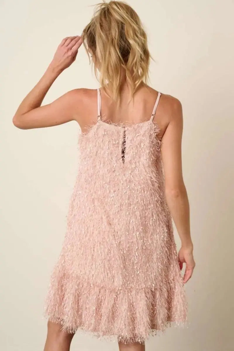 Trendsi Feather Mini Dress Women's Party Club Cami Dress Ruffle Hem USA