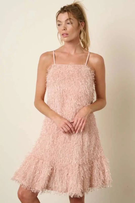 Trendsi Feather Mini Dress Women's Party Club Cami Dress Ruffle Hem USA