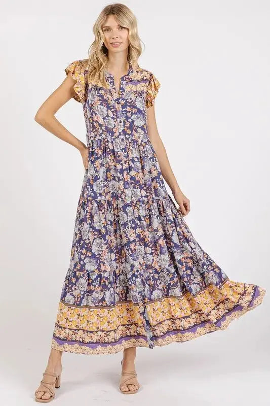 Trendsi Floral Ruffled Maxi Dress Women's Elegant Flowy Gown USA Ship