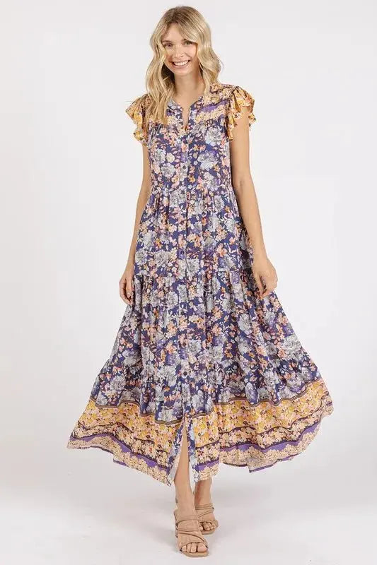 Trendsi Floral Ruffled Maxi Dress Women's Elegant Flowy Gown USA Ship