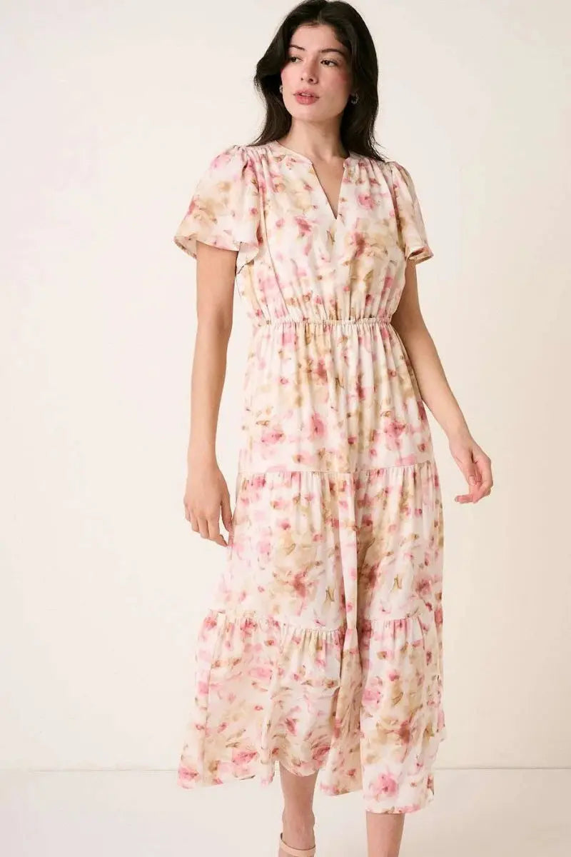 Trendsi Flower Maxi Dress Women's Summer Casual V-Neck Flutter Sleeve