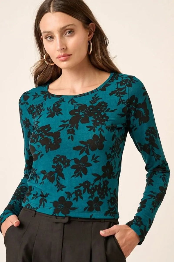Trendsi Flower Print Knit Top Women's Casual Long Sleeve Soft Knit