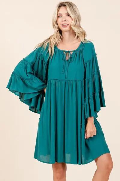 Trendsi Frill Tie Dress Women's Party/Date Night Mini Dress Bell Sleeves
