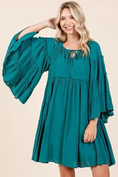 Trendsi Frill Tie Dress Women's Party/Date Night Mini Dress Bell Sleeves