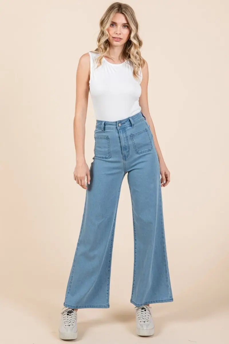 Trendsi High Waist Wide Leg Jeans Women's Stylish Fit Denim - Comfy & Flattering