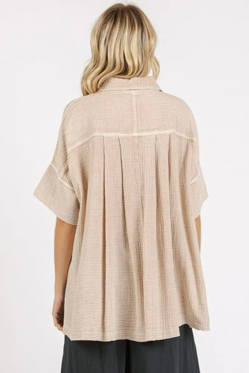 Trendsi Mineral Wash Gauze Women's Oversized Tee - Casual, Breathable Short Sleeve Shirt