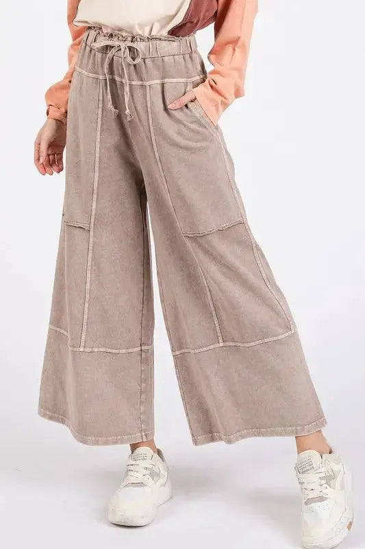 Trendsi Mineral Wash Pants Women's Casual Wide Leg French Terry Comfy Pants