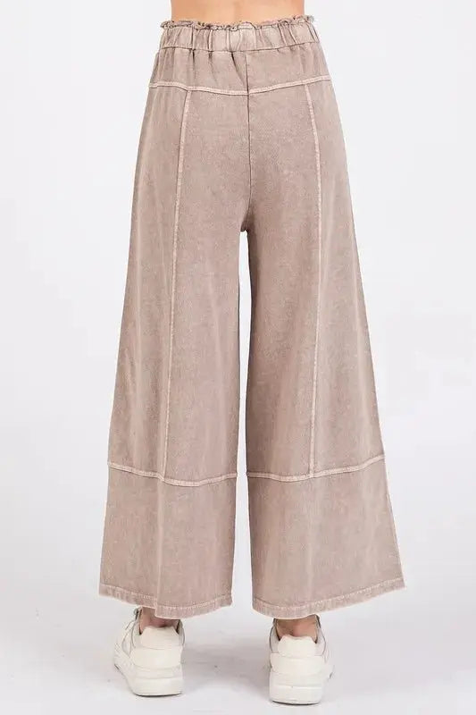 Trendsi Mineral Wash Pants Women's Casual Wide Leg French Terry Comfy Pants