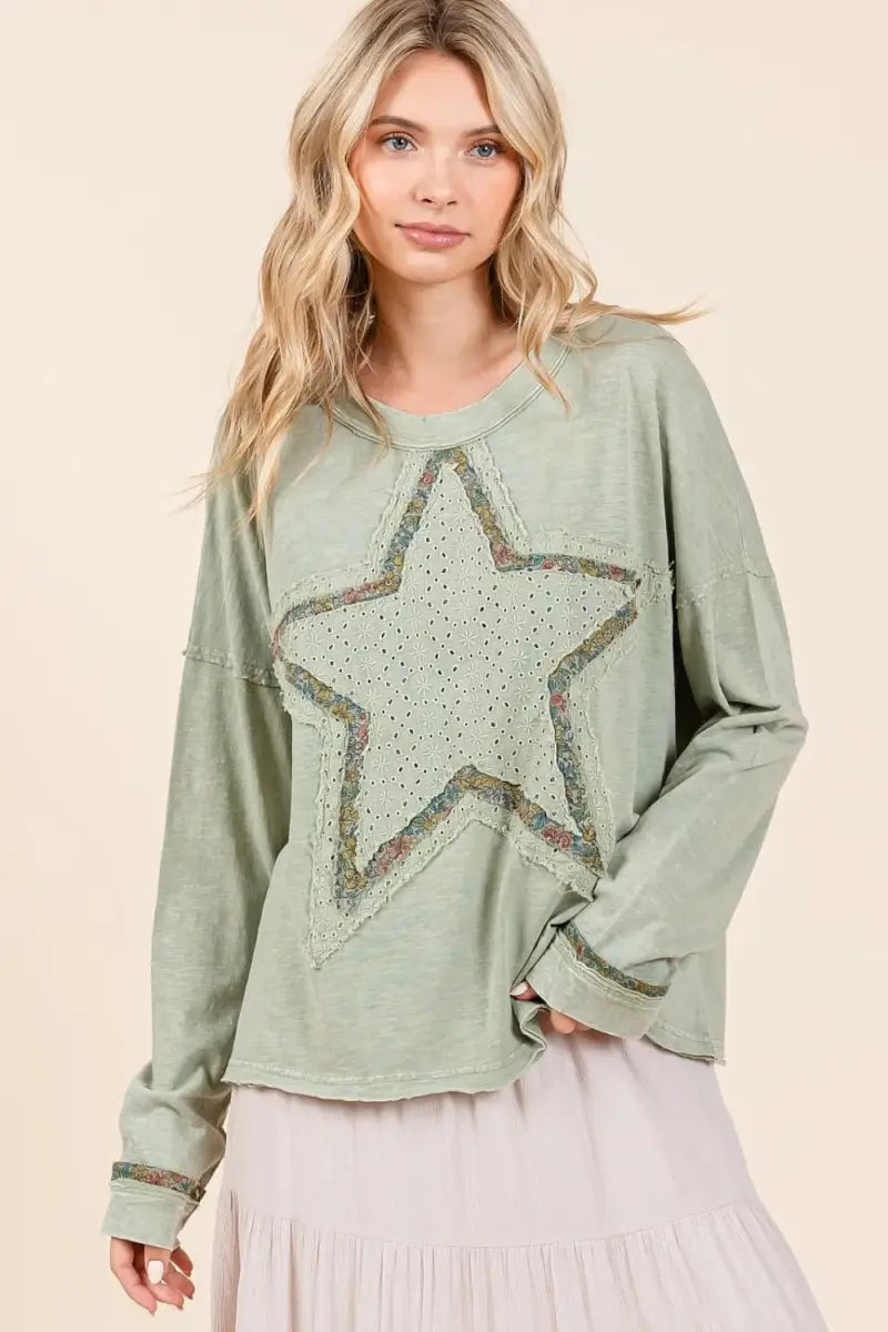 Long Sleeve T-Shirt - Mineral Wash Star - Comfy Casual Fit