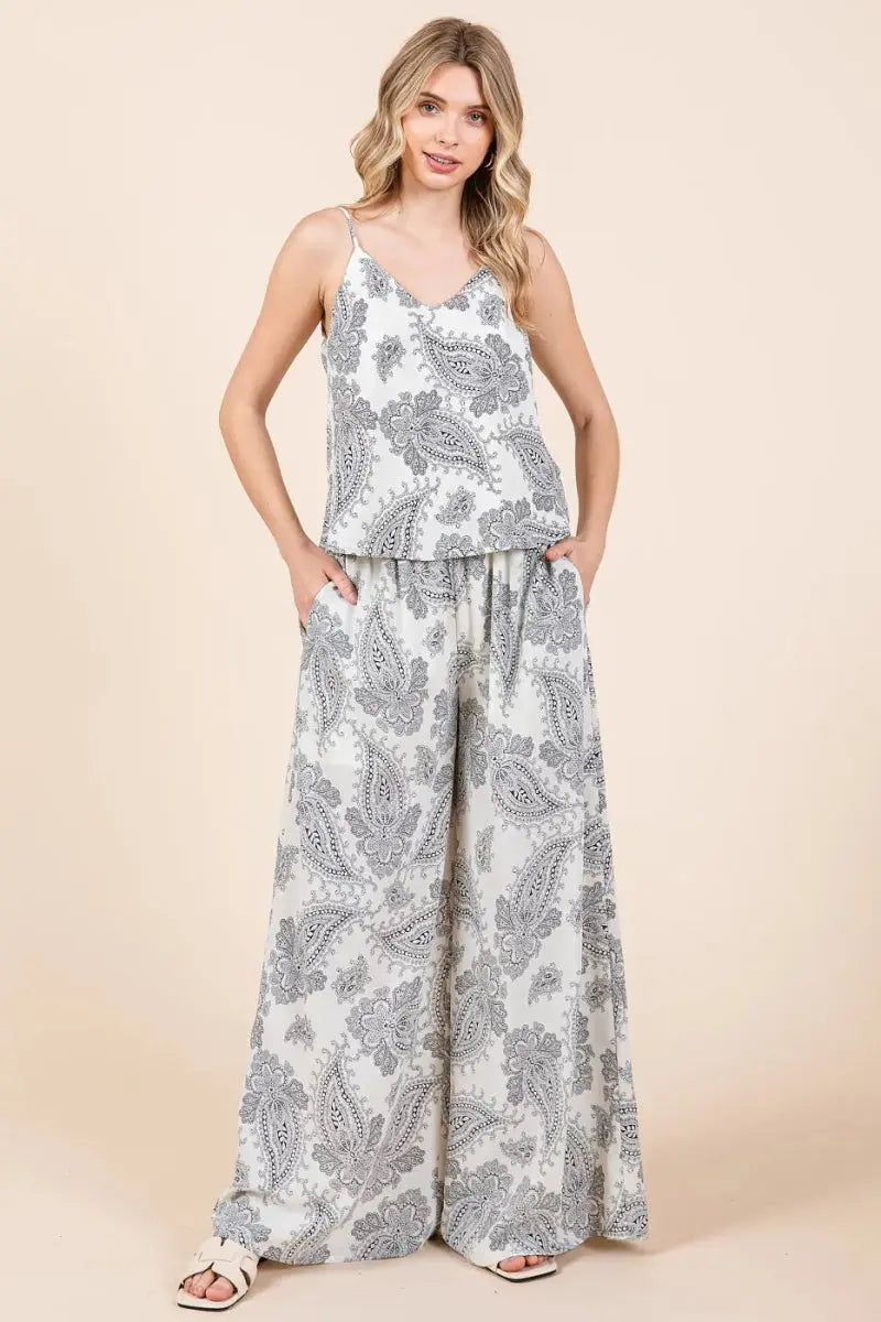 Women's Loungewear Set - Paisley Print - Two-Piece Cami